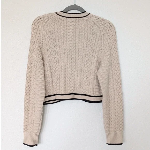 J. Crew Cropped Cable-knit Sweater - Classic Cardigan -Size Large tan black - Picture 4 of 15